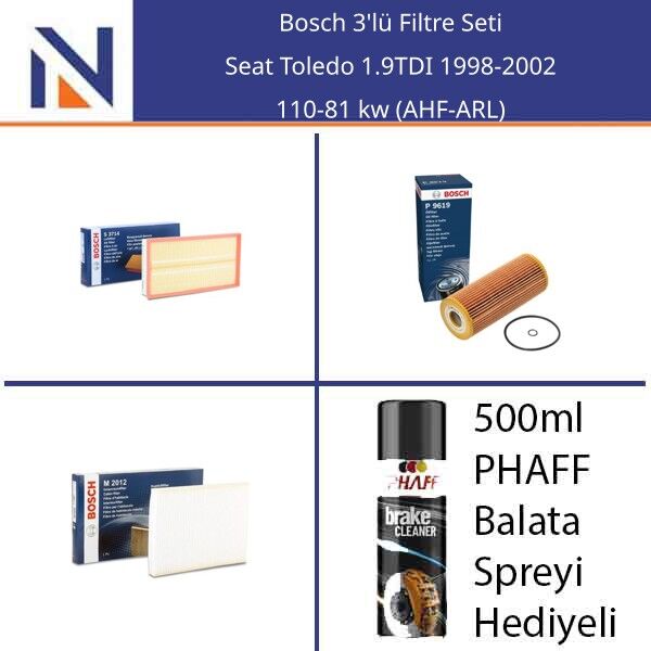 Seat Toledo 1.9TDI 1998-2002 Bosch 3'lü Filtre Seti
