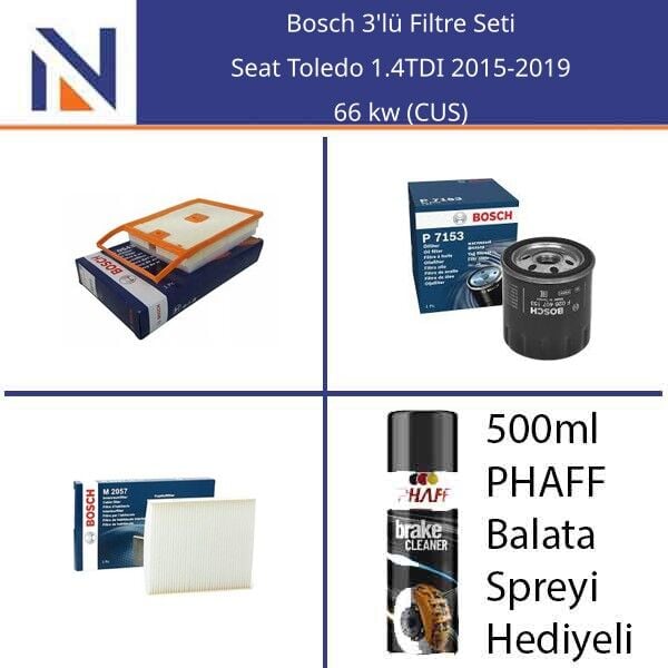 Seat Toledo 1.4TDI 2015-2019 Bosch 3'lü Filtre Seti