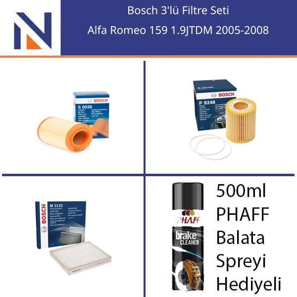 Alfa Romeo 159 1.9JTDM 2005-2008 Bosch 3'lü Filtre Seti