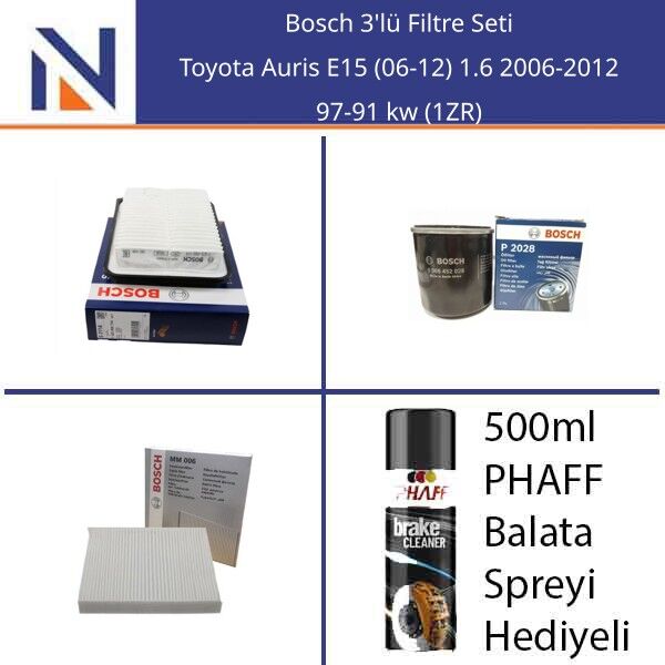 Toyota Auris E15 (06-12) 1.6 2006-2012 Bosch 3'lü Filtre Seti