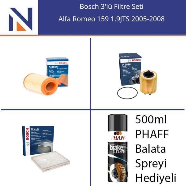 Alfa Romeo 159 1.9JTS 2005-2008 Bosch 3'lü Filtre Seti