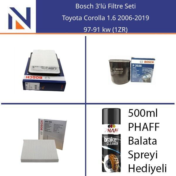 Toyota Corolla 1.6 2006-2019 Bosch 3'lü Filtre Seti
