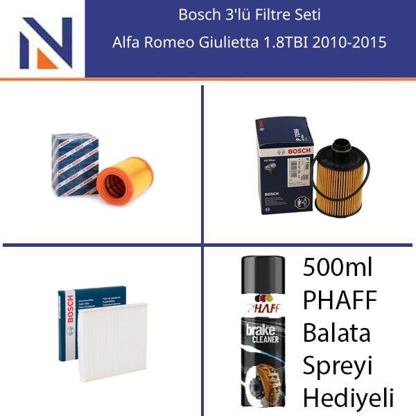 Alfa Romeo Giulietta 1.8TBI 2010-2015 Bosch 3'lü Filtre Seti