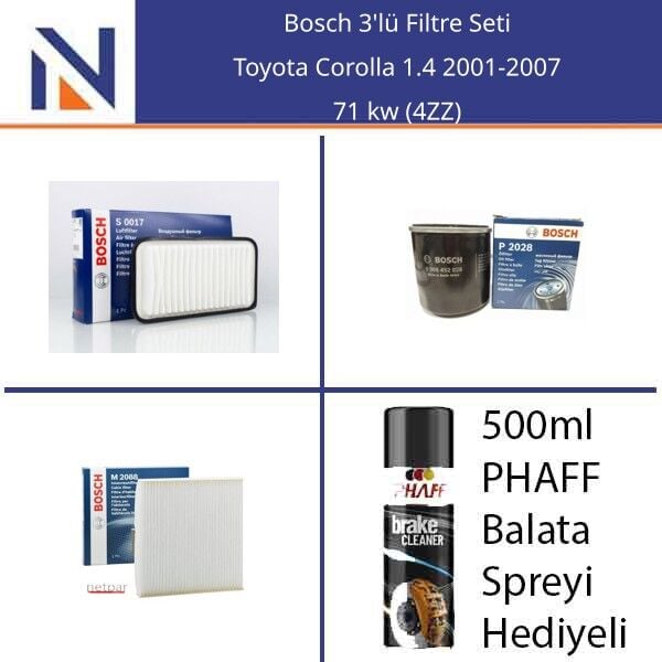 Toyota Corolla 1.4 2001-2007 Bosch 3'lü Filtre Seti