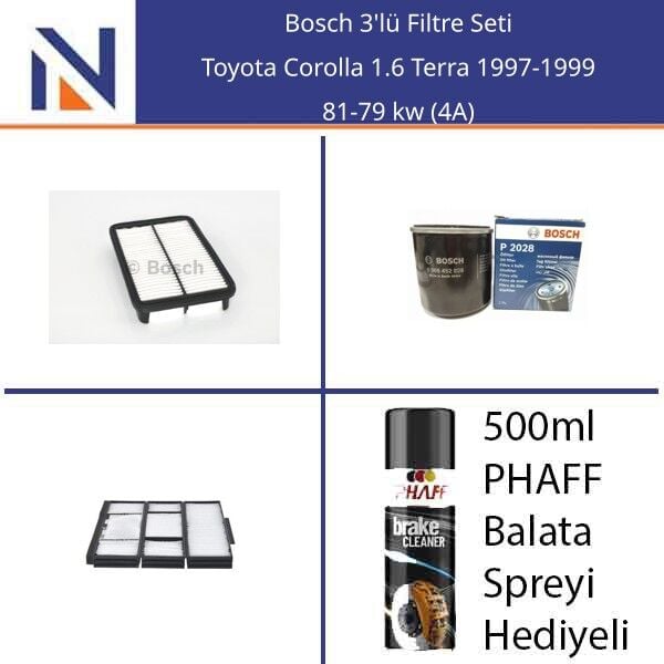 Toyota Corolla 1.6 Terra 1997-1999 Bosch 3'lü Filtre Seti