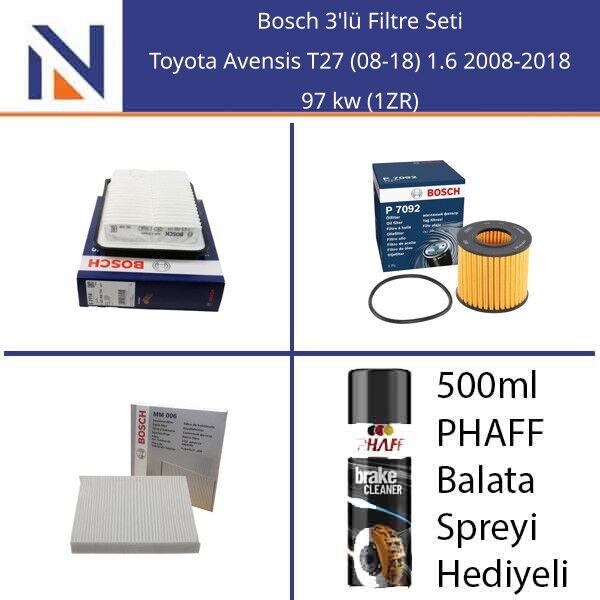 Toyota Avensis T27 (08-18) 1.6 2008-2018 Bosch 3'lü Filtre Seti