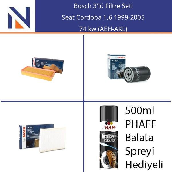 Seat Cordoba 1.6 1999-2005 Bosch 3'lü Filtre Seti
