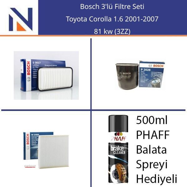Toyota Corolla 1.6 2001-2007 Bosch 3'lü Filtre Seti