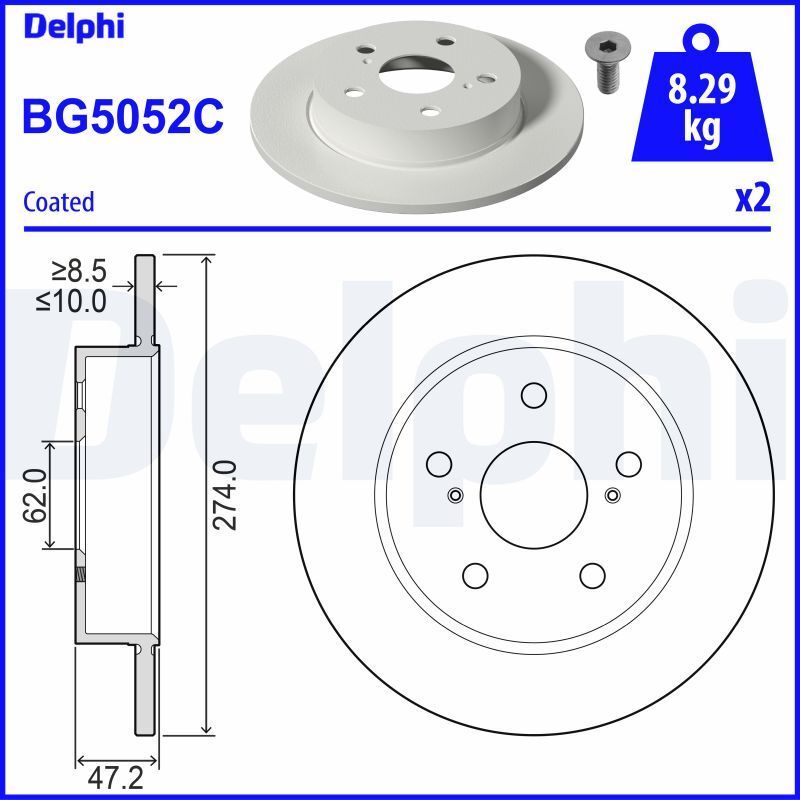 Toyota Corolla 1.2 85 kw 2019-2022 Delphi Arka Disk 274mm NETPAR052C 2 Adet (8NR)