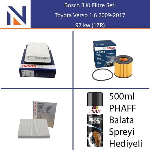 Toyota Verso 1.6 2009-2017 Bosch 3'lü Filtre Seti