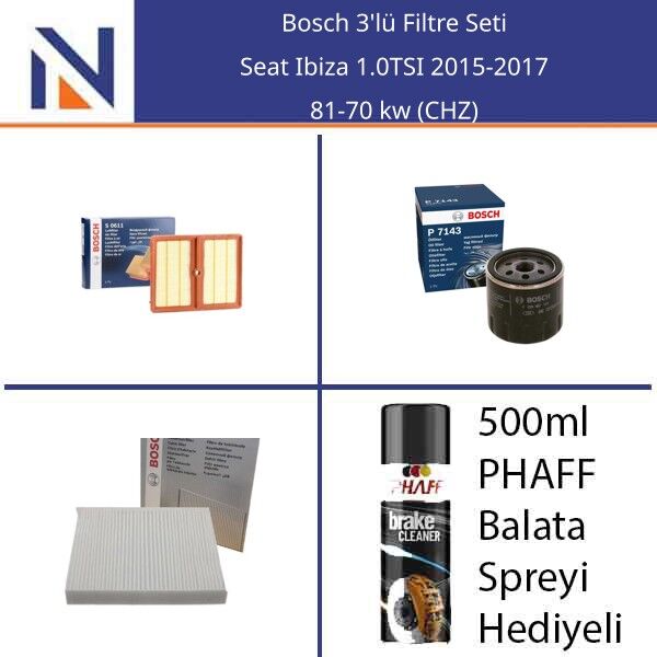 Seat Ibiza 1.0TSI 2015-2017 Bosch 3'lü Filtre Seti
