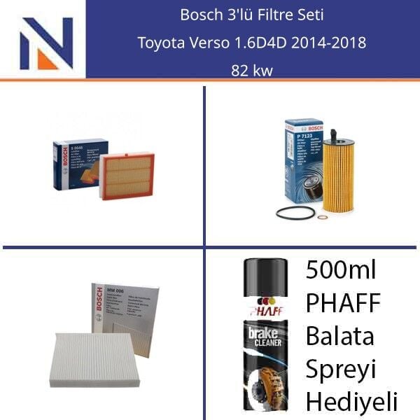 Toyota Verso 1.6D4D 2014-2018 Bosch 3'lü Filtre Seti