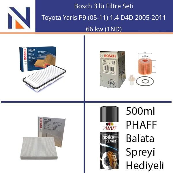Toyota Yaris P9 (05-11) 1.4 D4D 2005-2011 Bosch 3'lü Filtre Seti