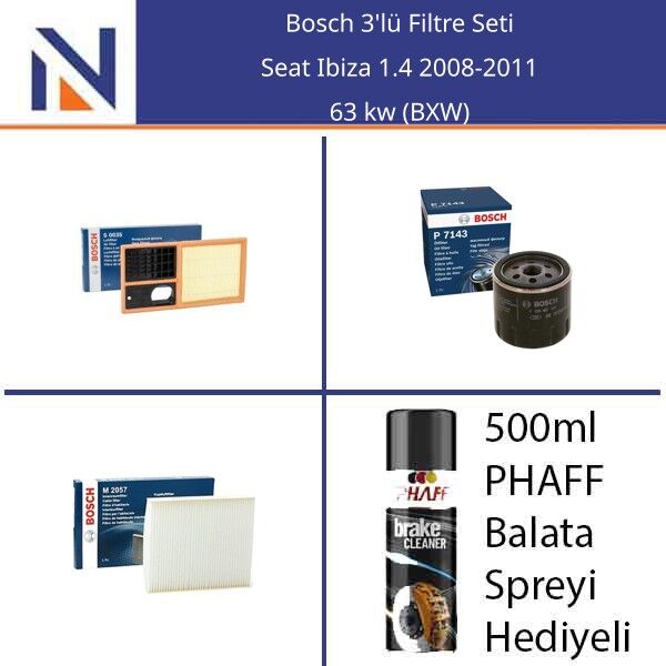 Seat Ibiza 1.4 2008-2011 Bosch 3'lü Filtre Seti