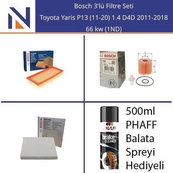 Toyota Yaris P13 (11-20) 1.4 D4D 2011-2018 Bosch 3'lü Filtre Seti