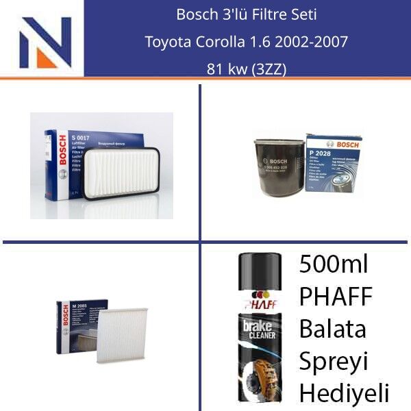 Toyota Corolla 1.6 2002-2007 Bosch 3'lü Filtre Seti
