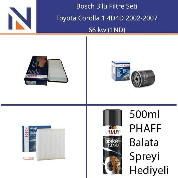 Toyota Corolla 1.4D4D 2002-2007 Bosch 3'lü Filtre Seti