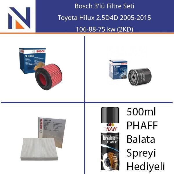 Toyota Hilux 2.5D4D 2005-2015 Bosch 3'lü Filtre Seti