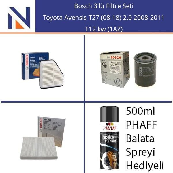 Toyota Avensis T27 (08-18) 2.0 2008-2011 Bosch 3'lü Filtre Seti