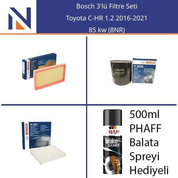 Toyota C-HR 1.2 2016-2021 Bosch 3'lü Filtre Seti