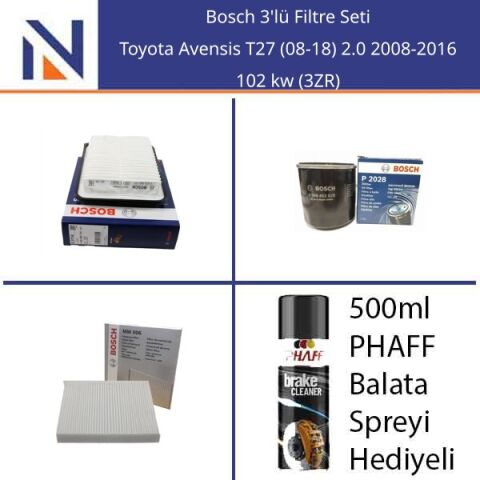 Toyota Avensis T27 (08-18) 2.0 2008-2016 Bosch 3'lü Filtre Seti