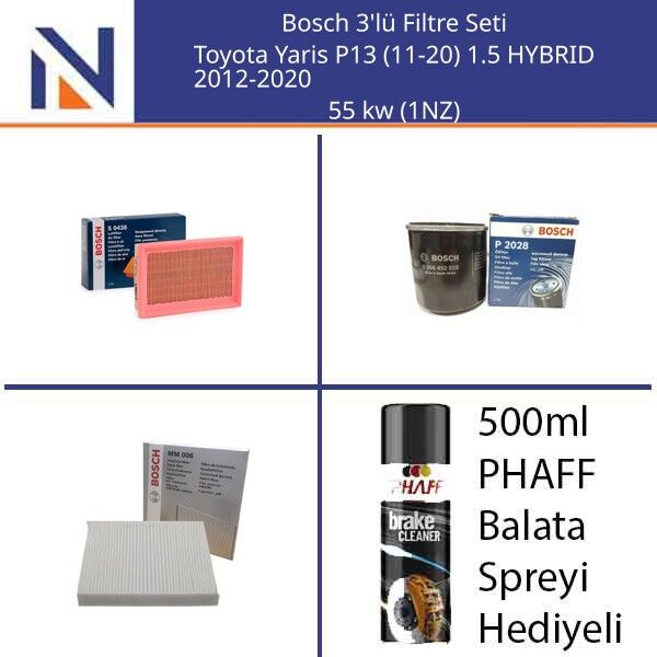 Toyota Yaris P13 (11-20) 1.5 HYBRID 2012-2020 Bosch 3'lü Filtre Seti
