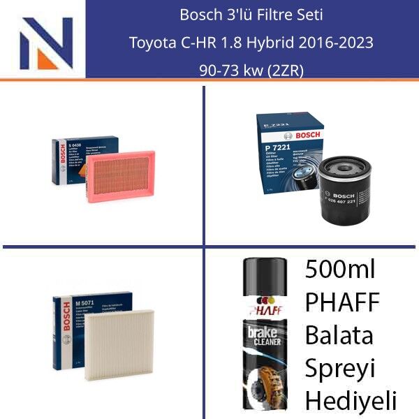 Toyota C-HR 1.8 Hybrid 2016-2023 Bosch 3'lü Filtre Seti