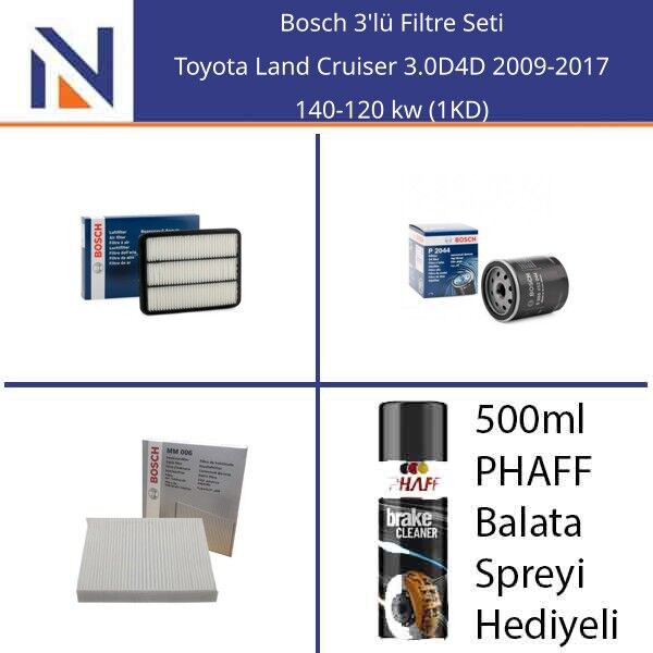 Toyota Land Cruiser 3.0D4D 2009-2017 Bosch 3'lü Filtre Seti