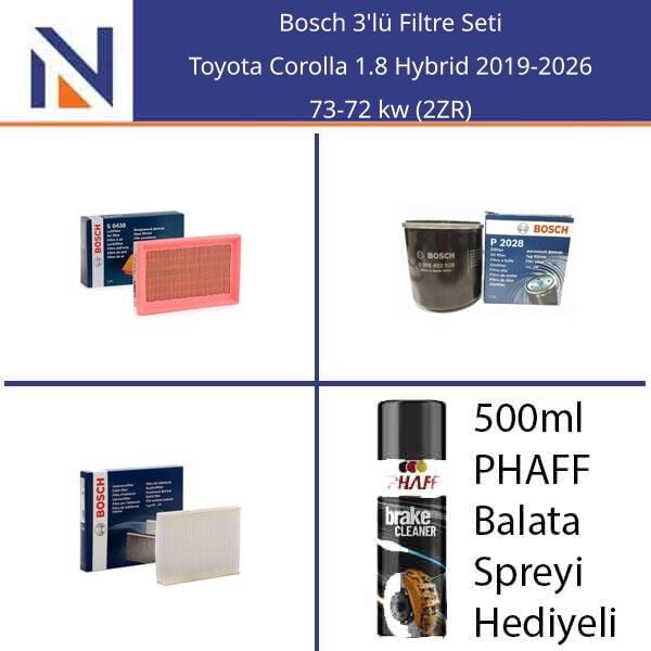Toyota Corolla 1.8 Hybrid 2019-2026 Bosch 3'lü Filtre Seti
