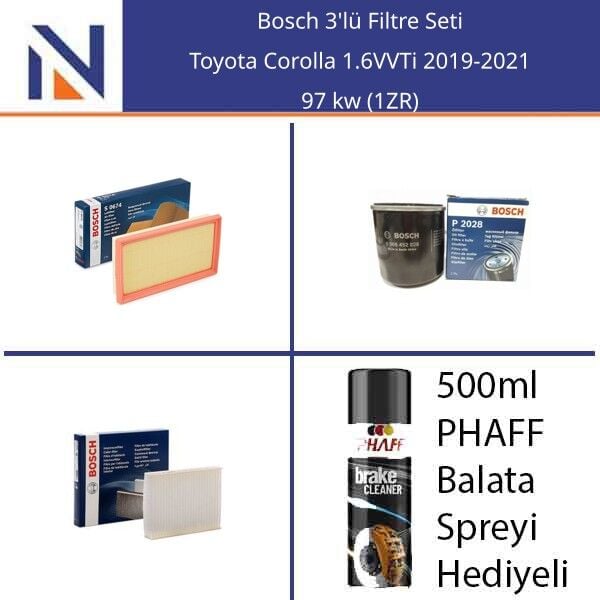 Toyota Corolla 1.6VVTi 2019-2021 Bosch 3'lü Filtre Seti