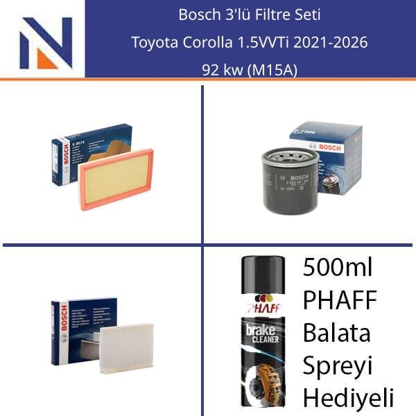 Toyota Corolla 1.5VVTi 2021-2026 Bosch 3'lü Filtre Seti