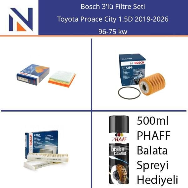 Toyota Proace City 1.5D 2019-2026 Bosch 3'lü Filtre Seti