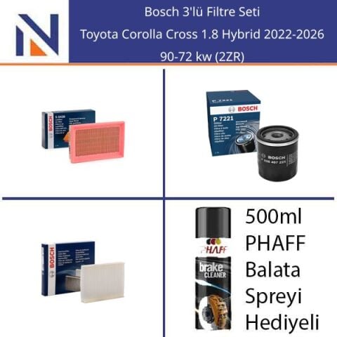 Toyota Corolla Cross 1.8 Hybrid 2022-2026 Bosch 3'lü Filtre Seti