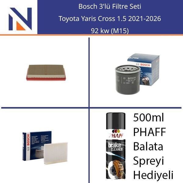 Toyota Yaris Cross 1.5 2021-2026 Bosch 3'lü Filtre Seti