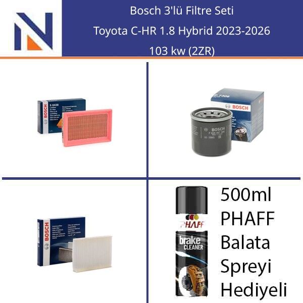 Toyota C-HR 1.8 Hybrid 2023-2026 Bosch 3'lü Filtre Seti