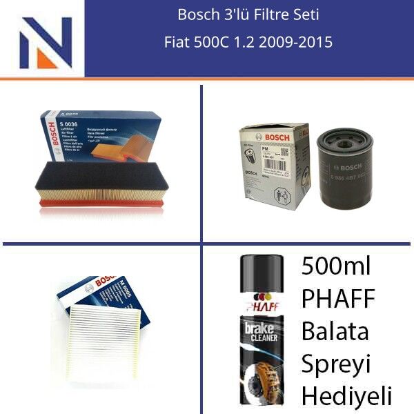 Fiat 500C 1.2 2009-2015 Bosch 3'lü Filtre Seti