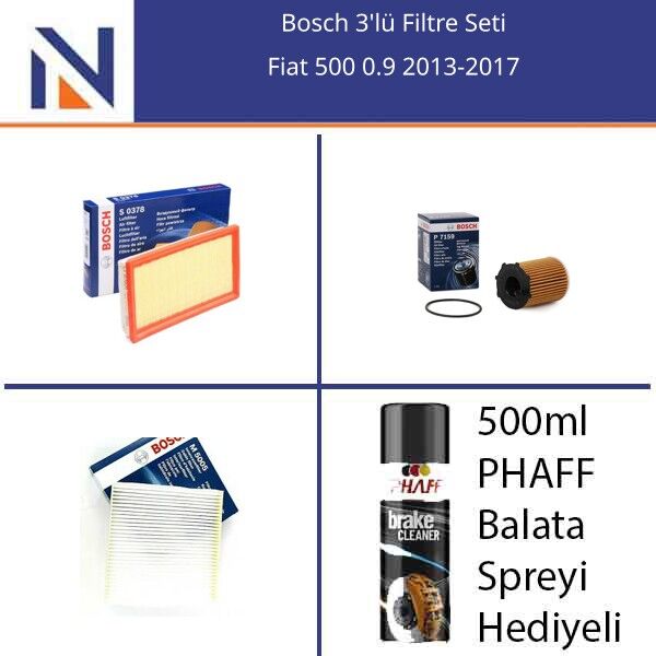 Fiat 500 0.9 2013-2017 Bosch 3'lü Filtre Seti