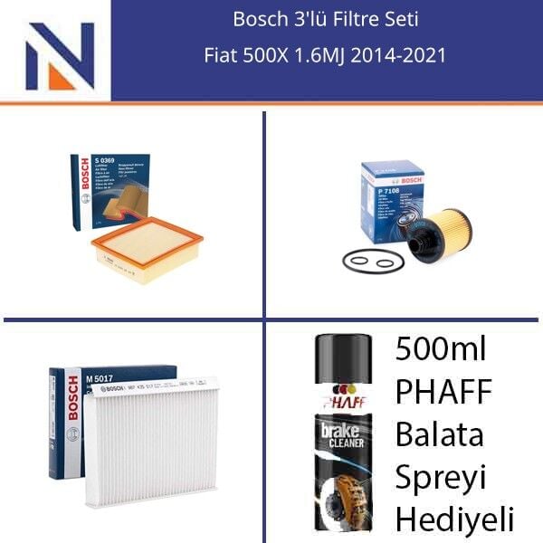 Fiat 500X 1.6MJ 2014-2021 Bosch 3'lü Filtre Seti