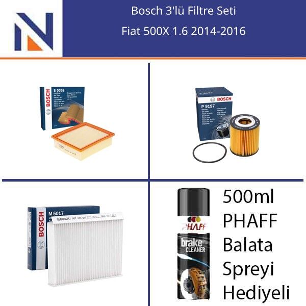 Fiat 500X 1.6 2014-2016 Bosch 3'lü Filtre Seti