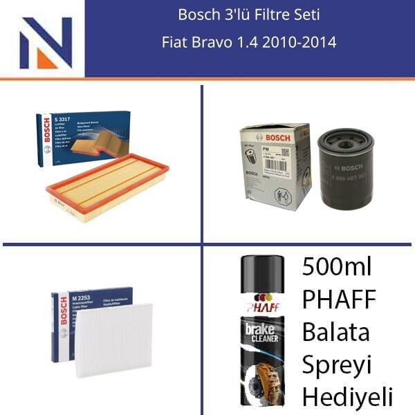Fiat Bravo 1.4 2010-2014 Bosch 3'lü Filtre Seti