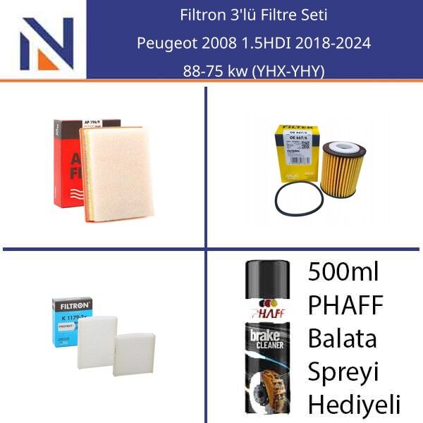 Peugeot 2008 1.5HDI 2018-2024 Filtron 3'lü Filtre Seti