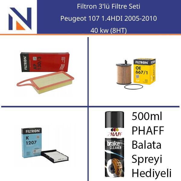 Peugeot 107 1.4HDI 2005-2010 Filtron 3'lü Filtre Seti
