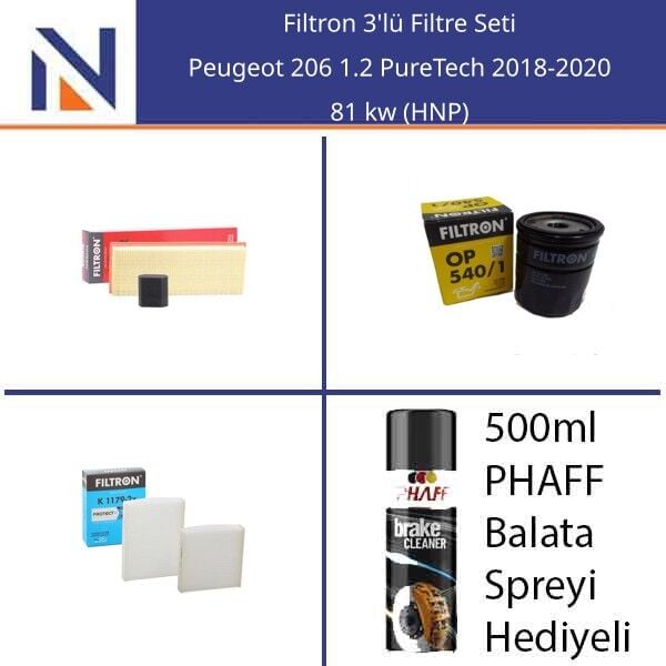 Peugeot 206 1.2 PureTech 2018-2020 Filtron 3'lü Filtre Seti