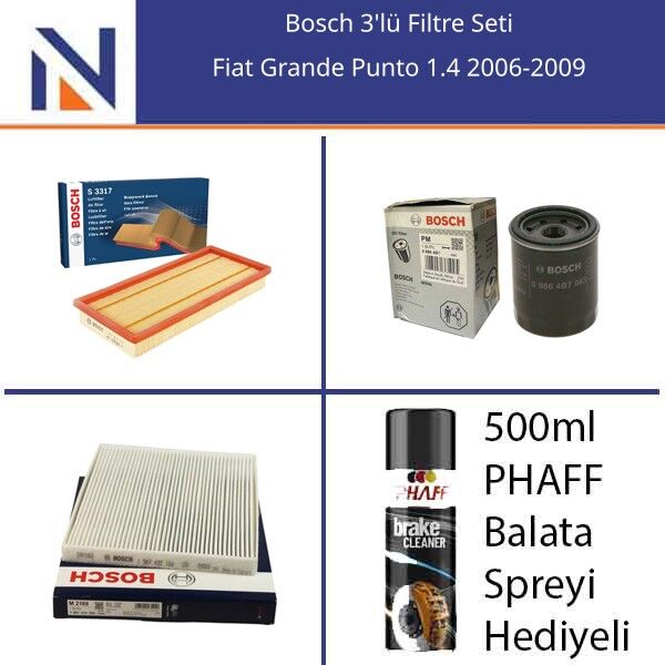 Fiat Grande Punto 1.4 2006-2009 Bosch 3'lü Filtre Seti