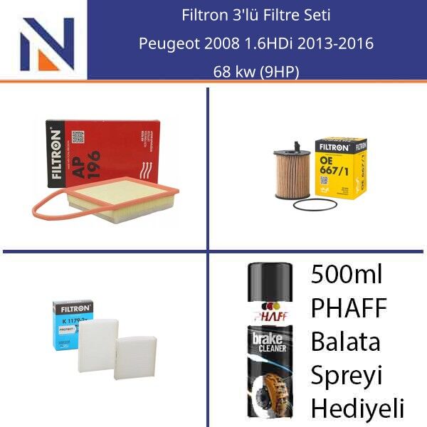 Peugeot 2008 1.6HDi 2013-2016 Filtron 3'lü Filtre Seti