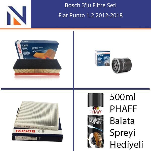 Fiat Punto 1.2 2012-2018 Bosch 3'lü Filtre Seti