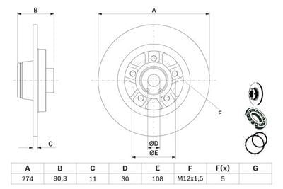 Mercedes CITAN 109 CDI 1.5 2012-2014 Bosch Arka Disk Rulmanlı 274mm 2 Adet