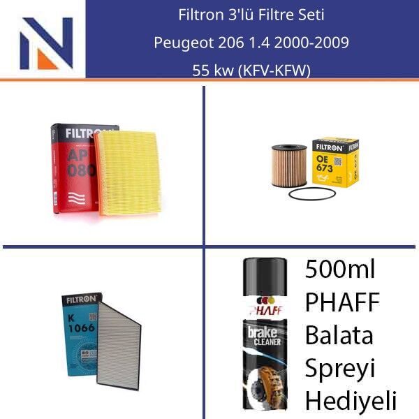 Peugeot 206 1.4 2000-2009 Filtron 3'lü Filtre Seti