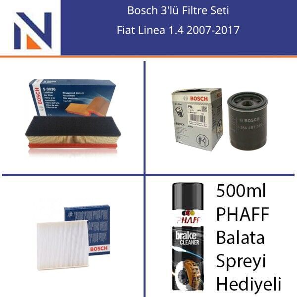 Fiat Linea 1.4 2007-2017 Bosch 3'lü Filtre Seti