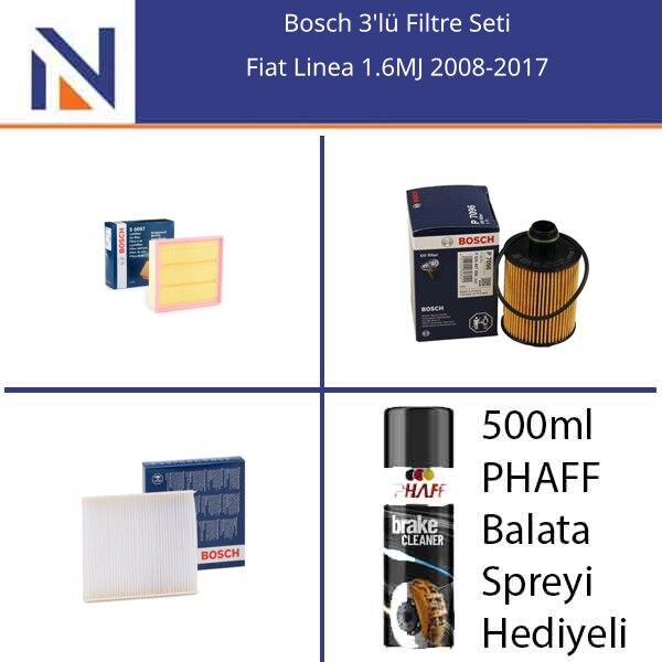 Fiat Linea 1.6MJ 2008-2017 Bosch 3'lü Filtre Seti
